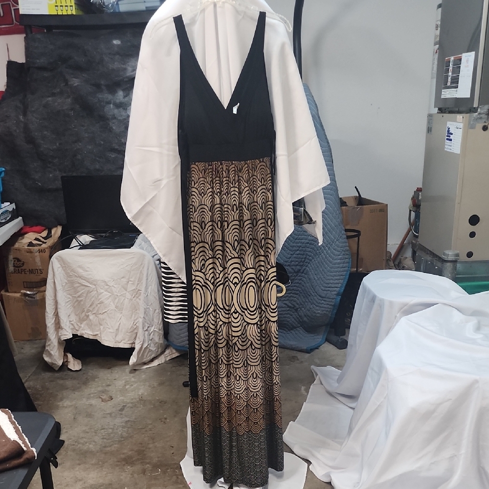 Black and Brown Sleeveless V-Neck Backless Sundress